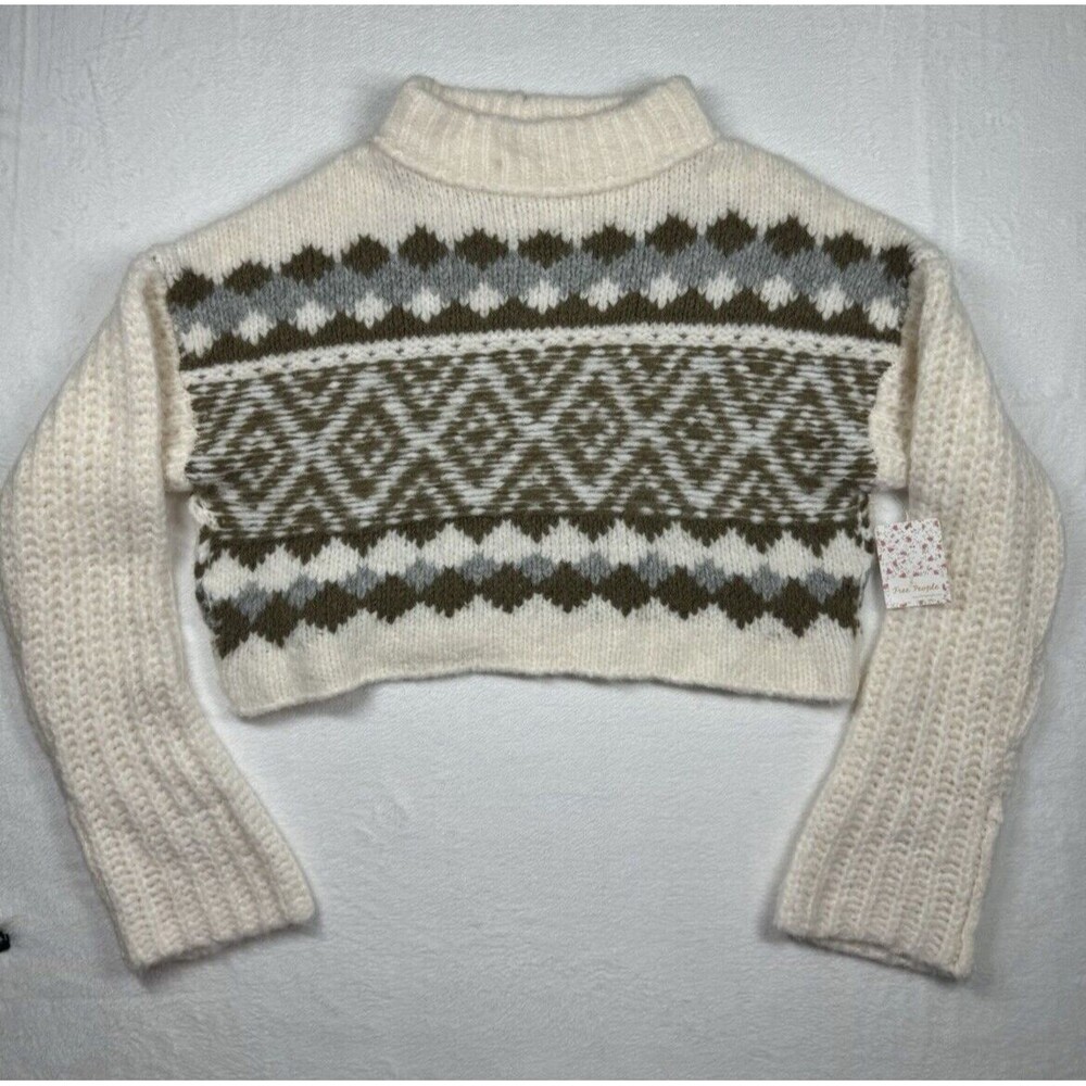 Free People Sweater XS Alpine Snowy Forest Chunky Knit Oversized Alpaca Wool NWT